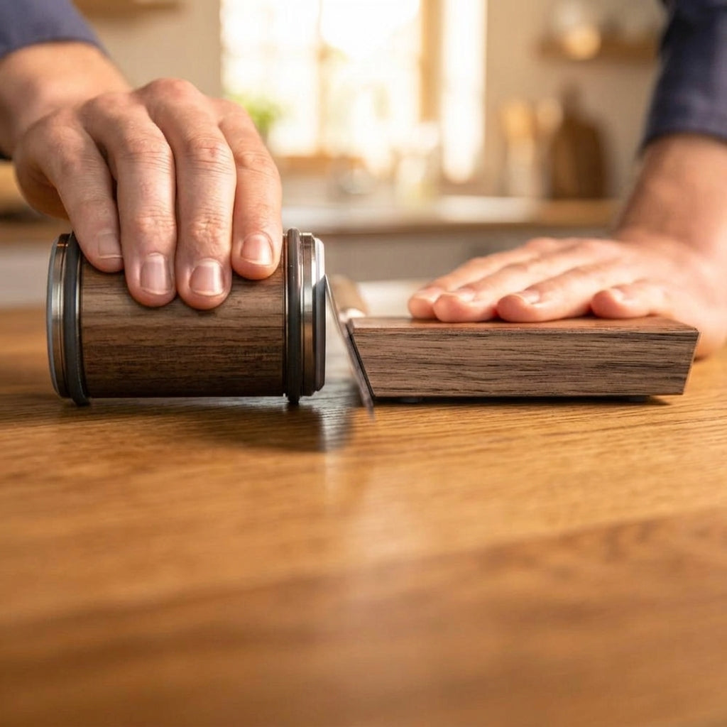 Affûtage d’un couteau avec un aiguiseur à rouleau Image