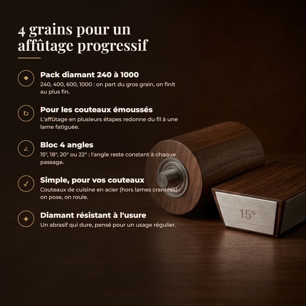 4 grains pour un affûtage progressif