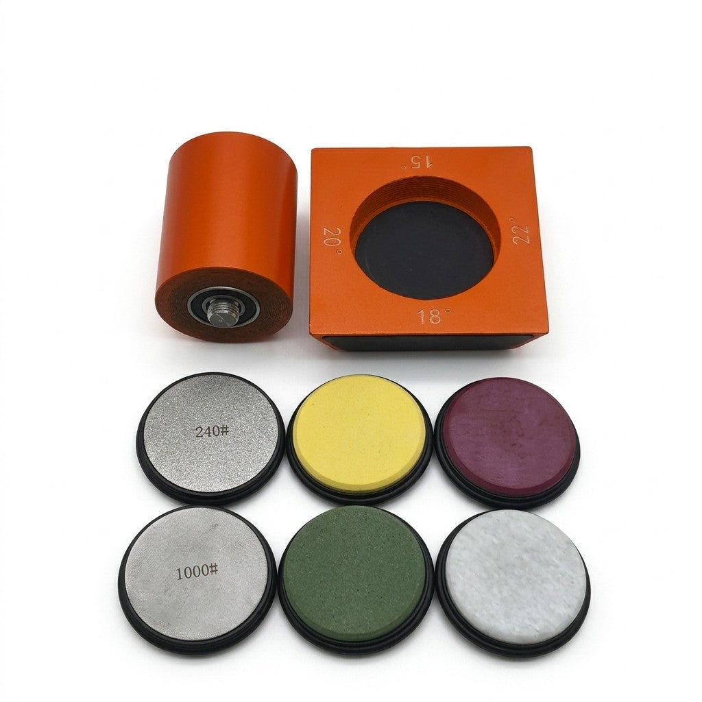 Aiguiseur à rouleau 4 angles orange avec 6 disques diamant, pierre et polissage